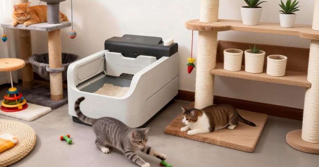 AI self-flushing litter box monitors cat urinary health