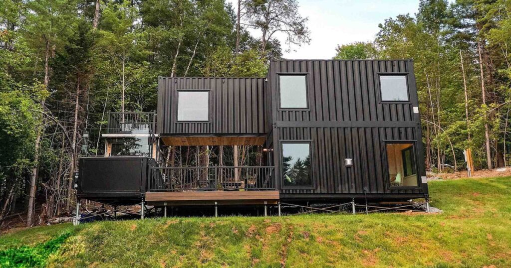 Shipping container house with pool and sauna offers spacious modern living