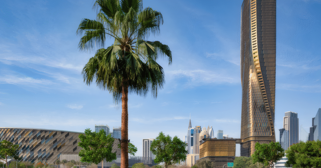 Dubai’s supertall Wasl Tower wraps twisting form in cooling terracotta facade